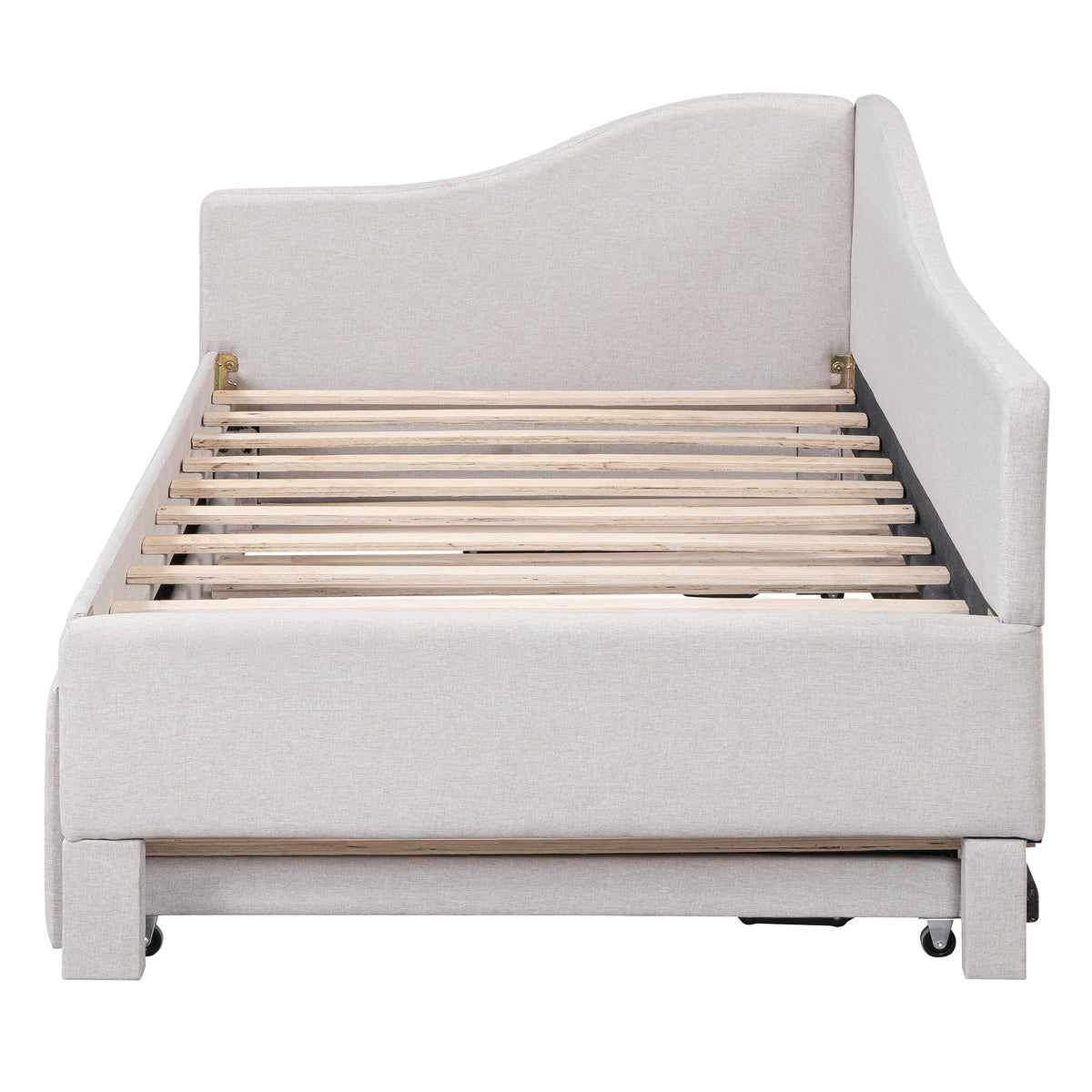 Twin Size Upholstered Linen Daybed with Pop up Trundle H49796
