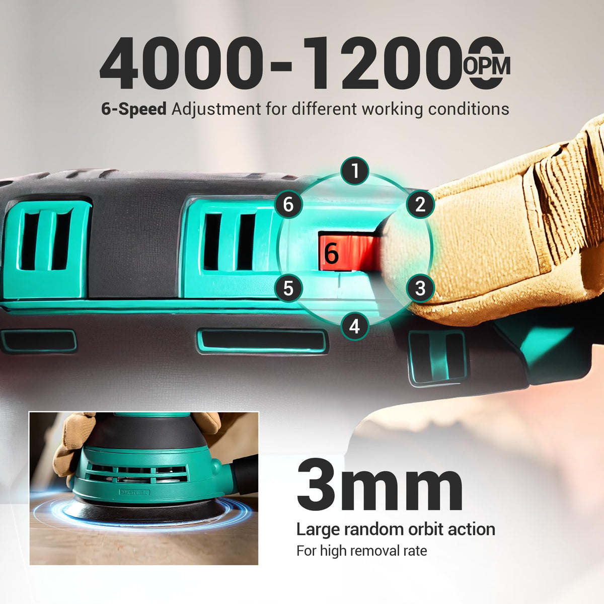 3.0 AMP Corded Random Orbital Sander 6 Speeds 5-Inch S879