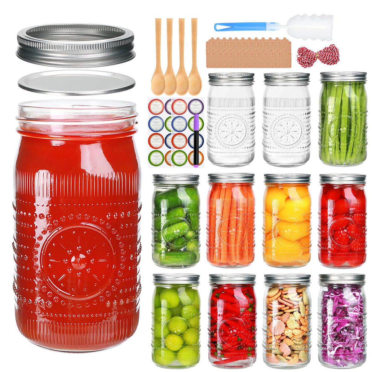 Wide Mouth Mason Jars with Lids 32oz 12 Pack I6347