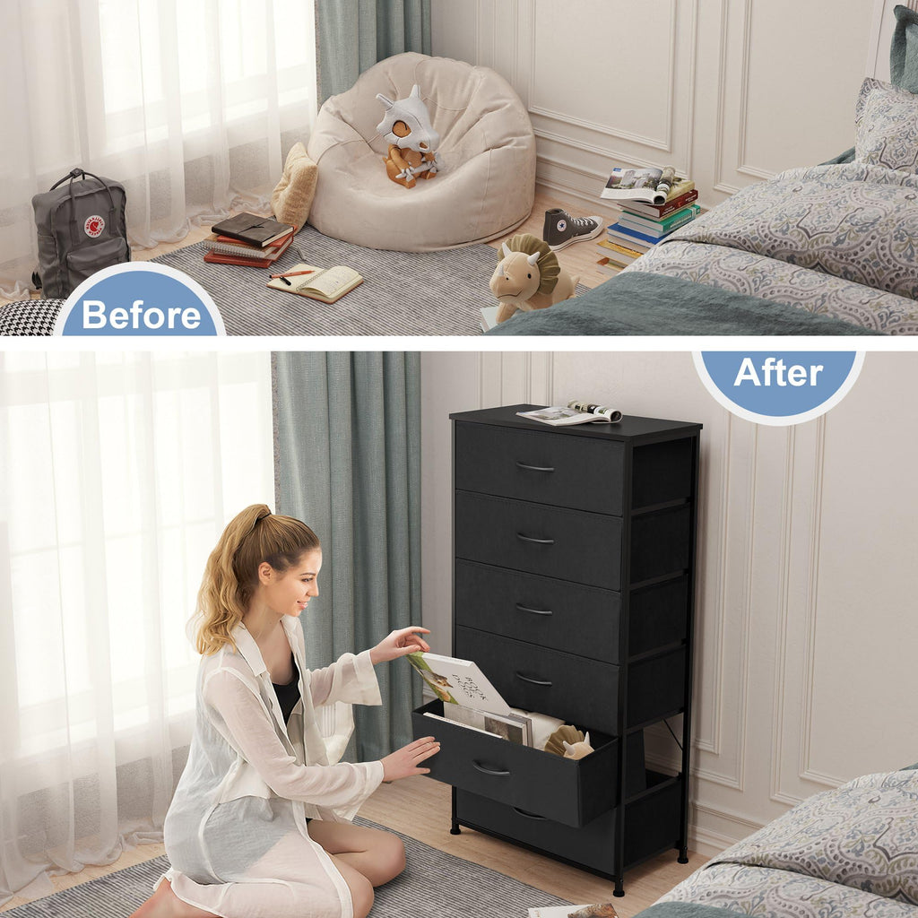 Black 6-Drawer Fabric Dresser T40316