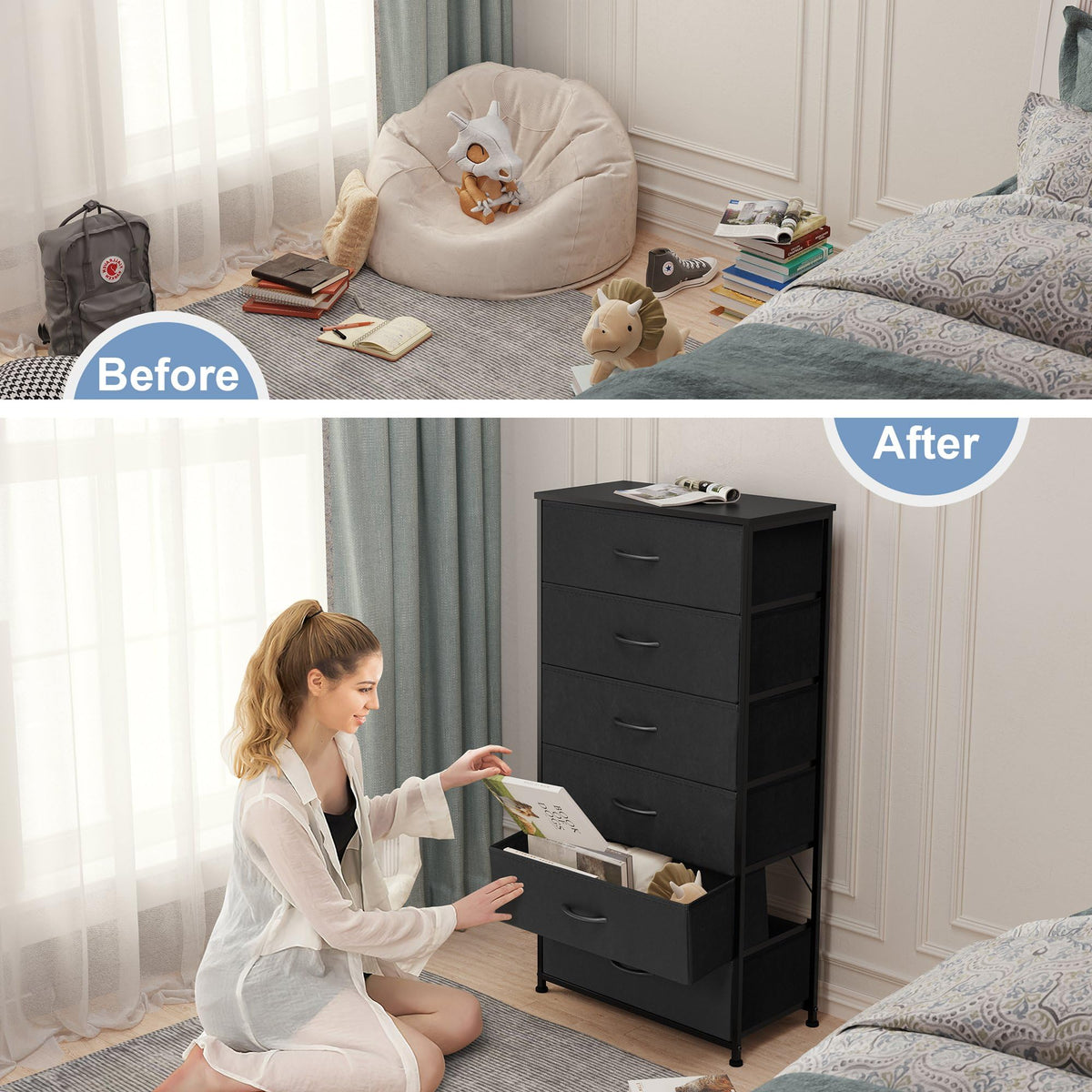 Black 6-Drawer Fabric Dresser T40316