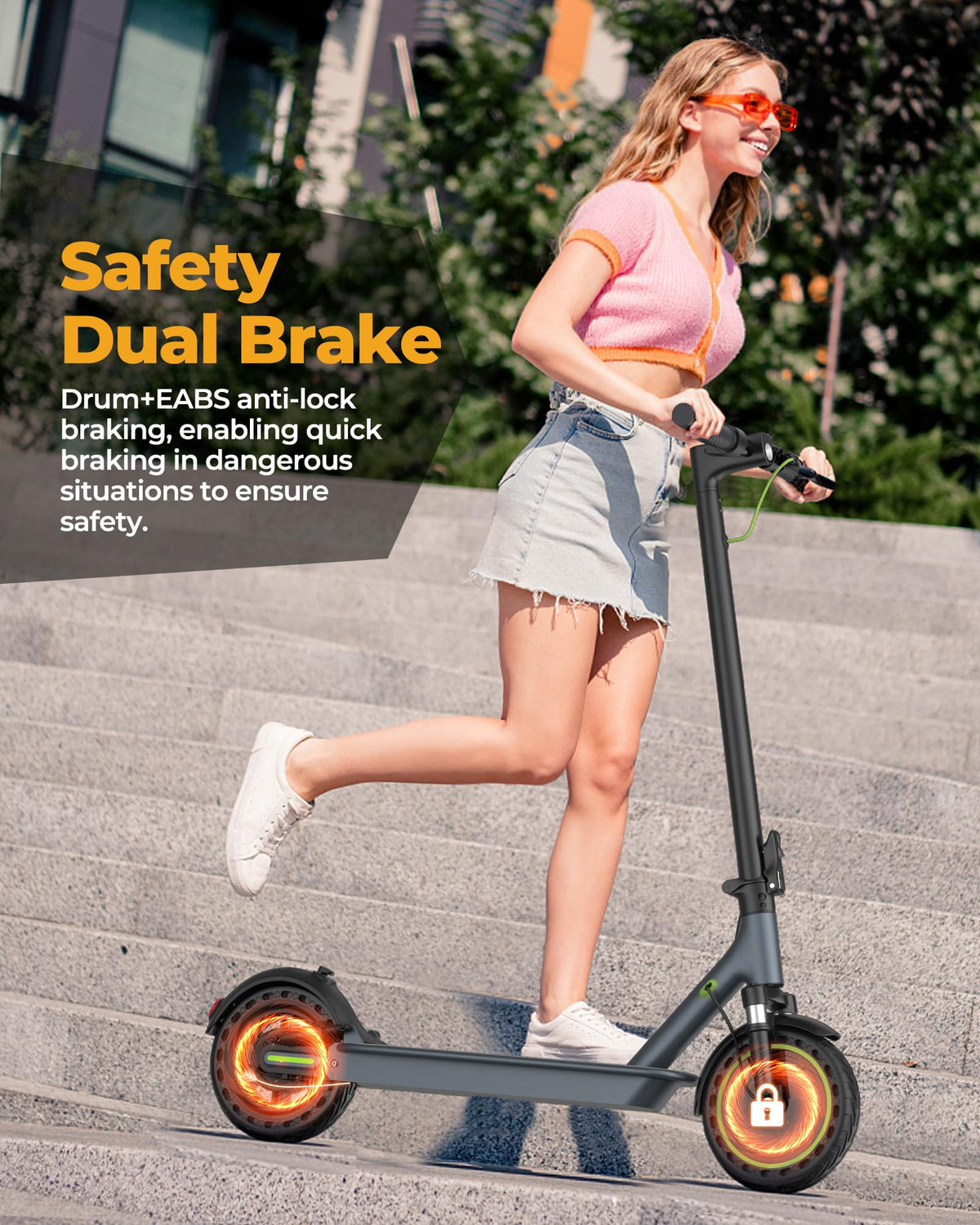 Electric Scooter with Solid Tires, Double Braking System O983
