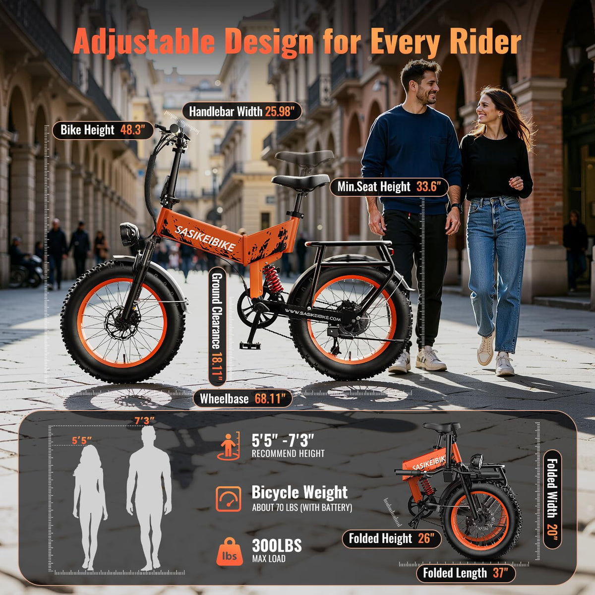 Foldable Electric Bike 1500W 52V 20AH 20" Fat Tire Full Suspension T62693