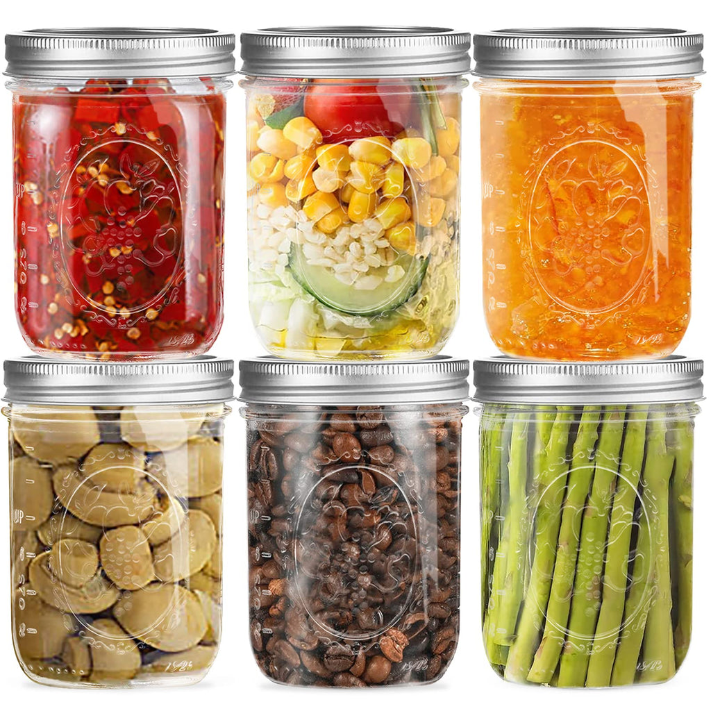 16 oz 6 Pack Wide Mouth Glass Mason Jars with Airtight Lids Y172439