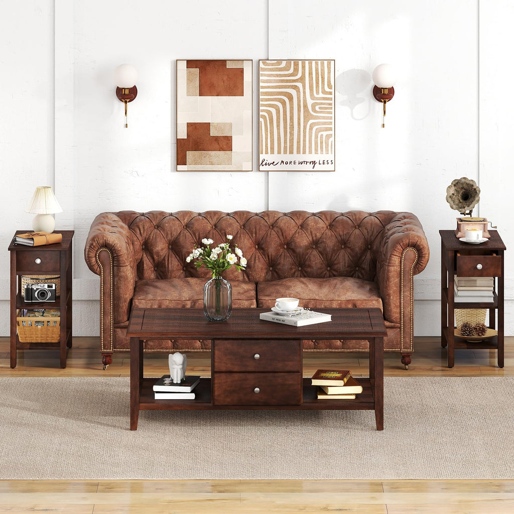 Narrow End Table Set of 2 Wood 3-Tier A743285