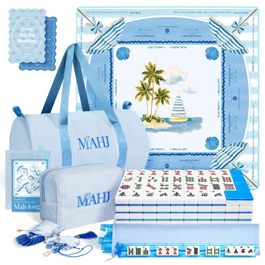American Mahjong Set with 166 Tiles, Mat, 4 Racks, Dice, Chips, Bags & Instruction V310336