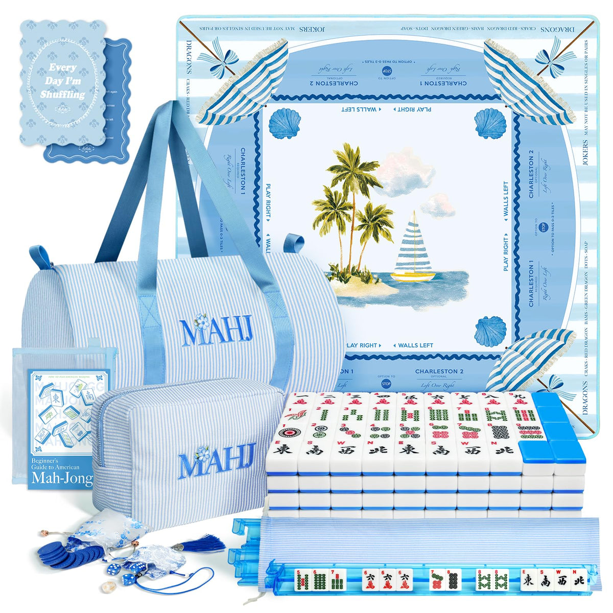 American Mahjong Set with 166 Tiles, Mat, 4 Racks, Dice, Chips, Bags & Instruction V310336