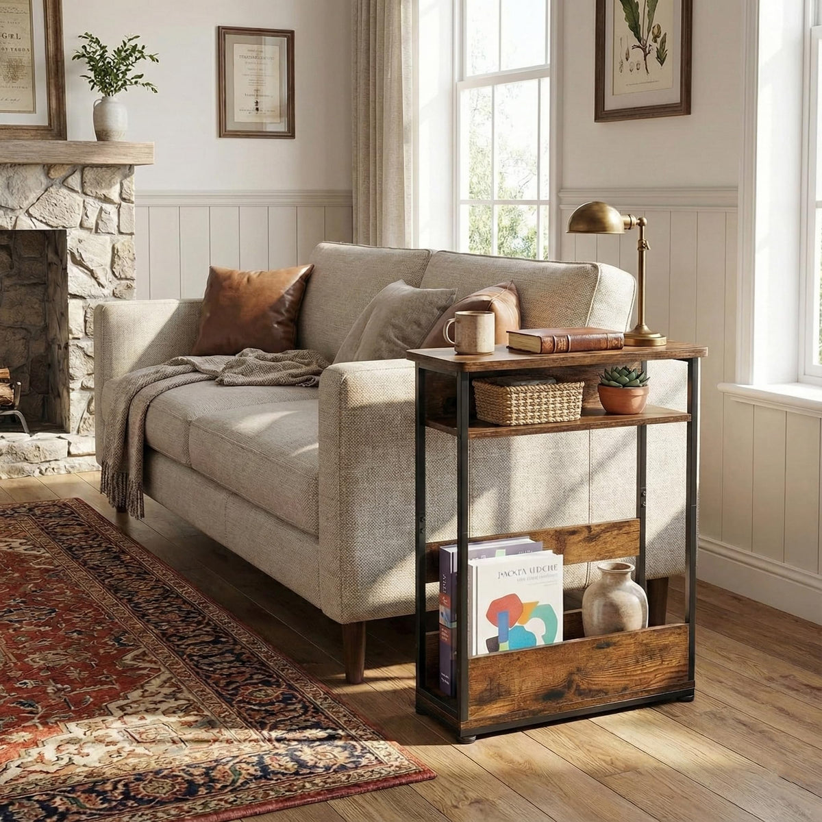3-Tier Narrow Side Table with Storage Shelf H23582
