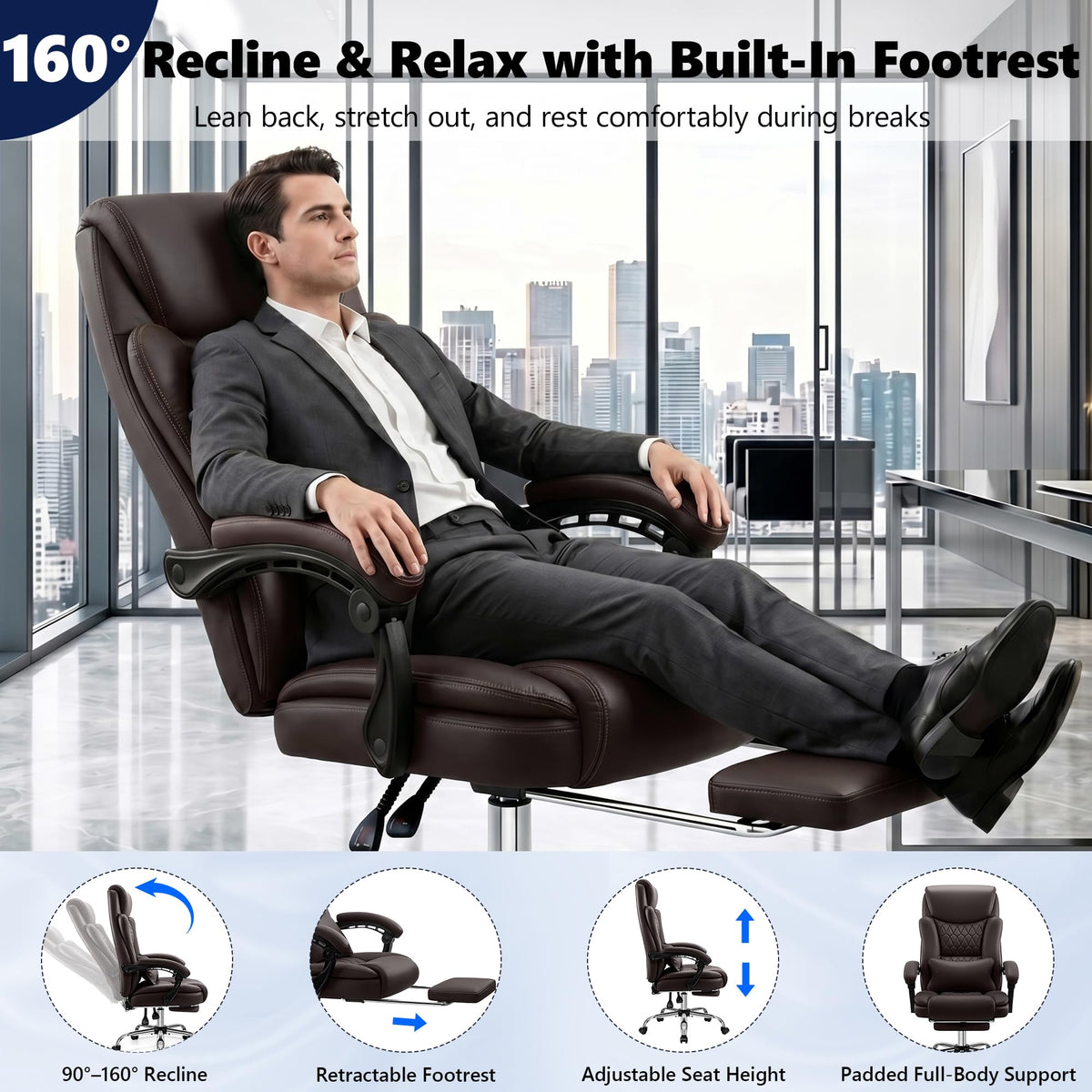 Brown PU Leather High Back Ergonomic Executive Office Chair T572027