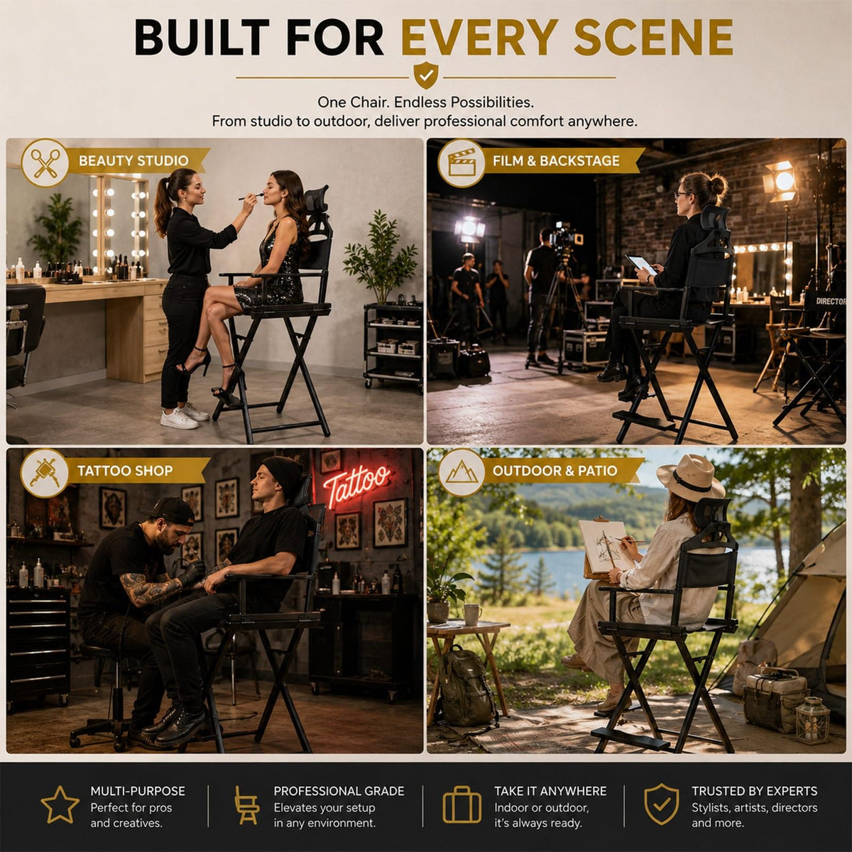Tall Folding Directors Chair with Adjustable Headrest H2658