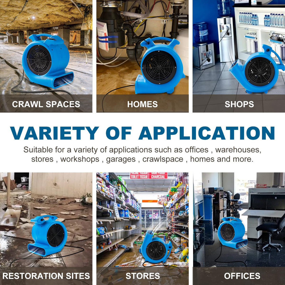 2200 CFM 1/2 HP Commercial Air Mover Floor Drying Fan H1317