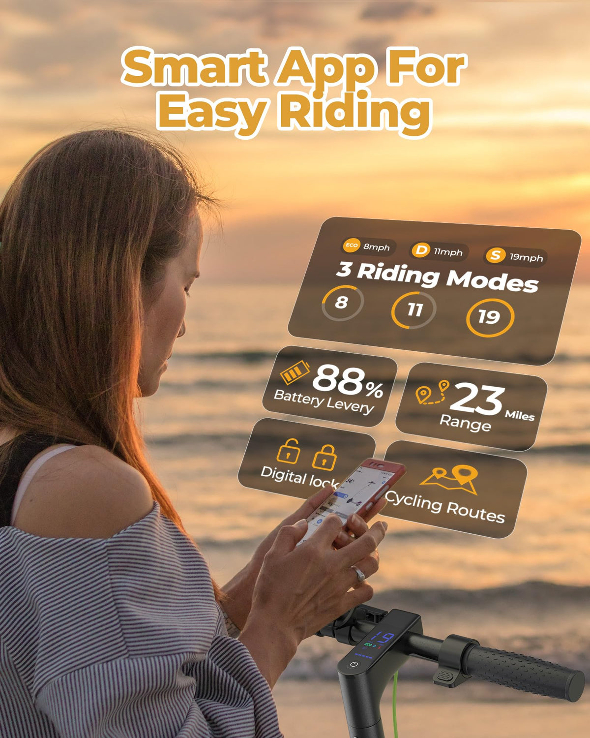 Electric Scooter with Solid Tires, Double Braking System O983