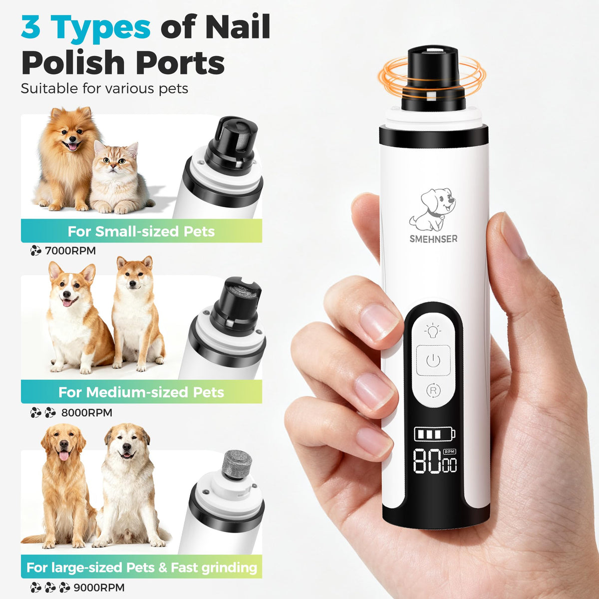 Silent Cordless Dog Nail Grinder with 3 Adjustable Speeds Z608