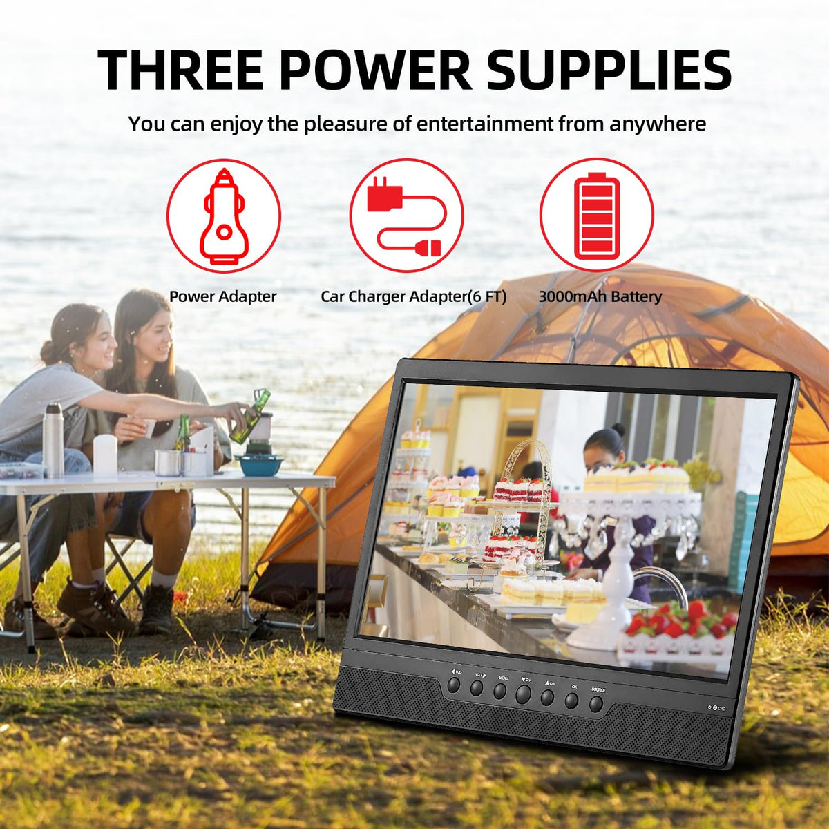 14 Inch Portable TV with Rechargeable Battery, ATSC Tuner, USB/HDMI/AV, 12 Volt K26117