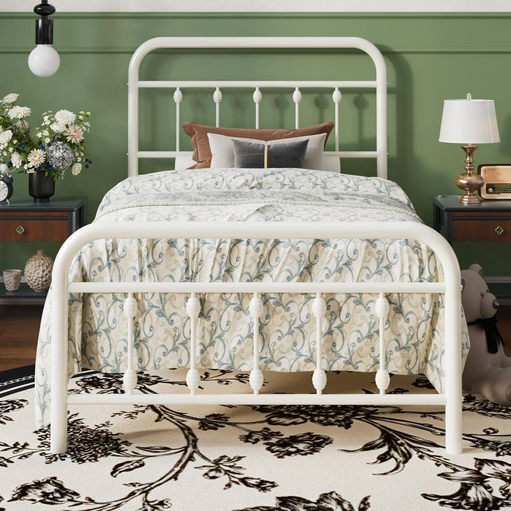 Twin Metal Bed Frame with Victorian Iron-Art Headboard K815