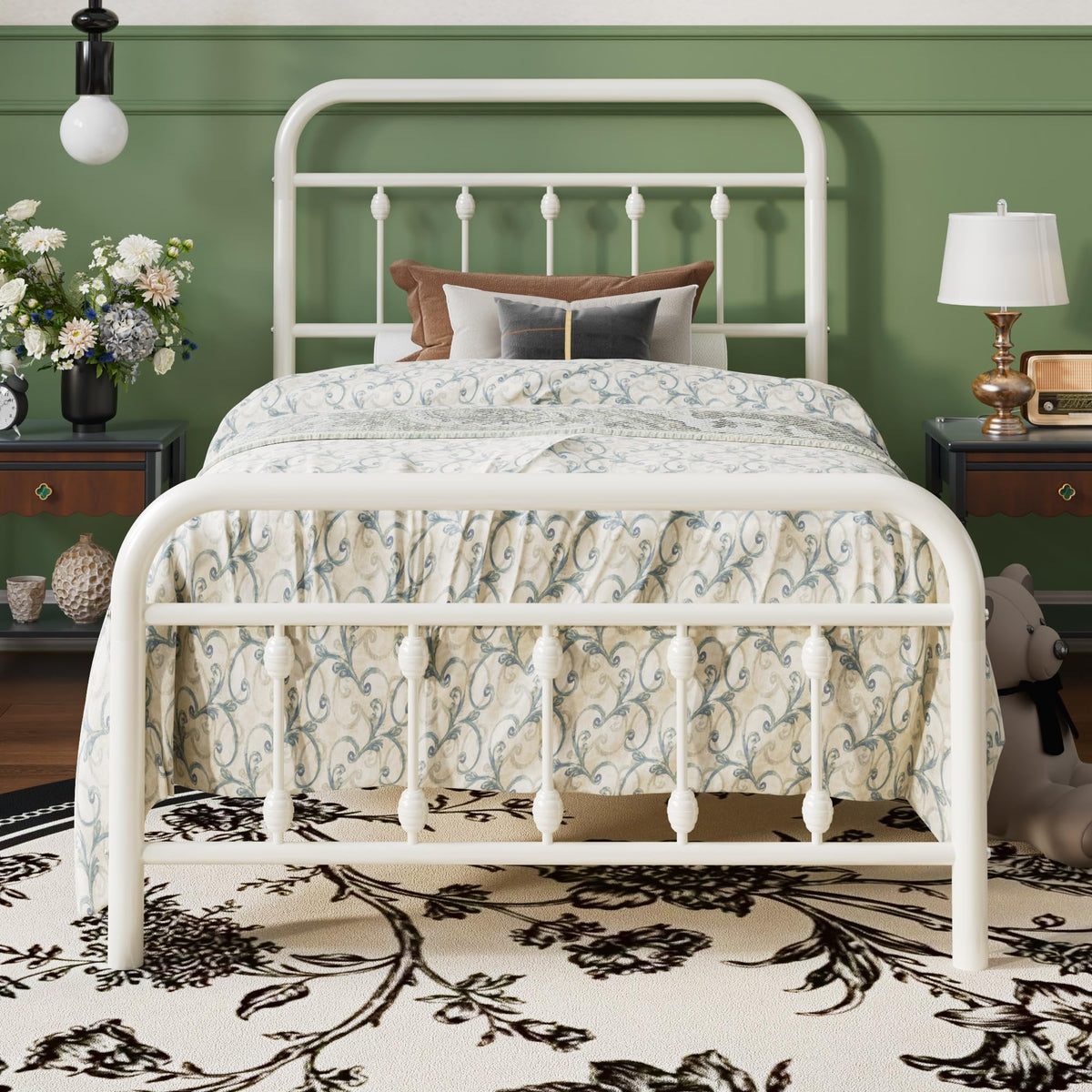 Twin Metal Bed Frame with Victorian Iron-Art Headboard K815
