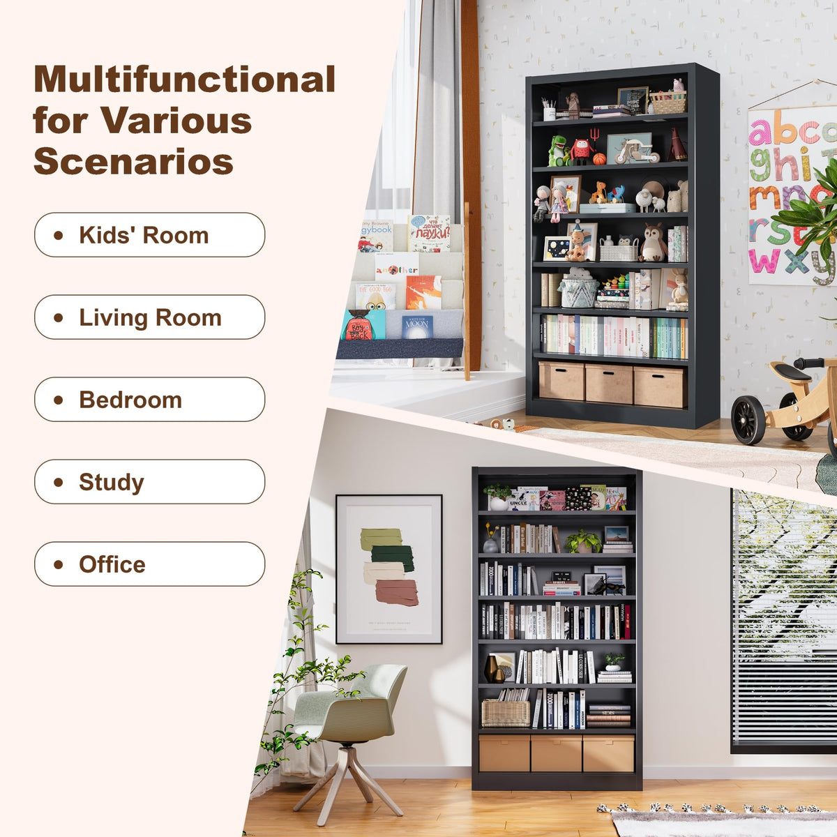 55" Metal Media Storage Cabinet with 6 Adjustable Shelves O184
