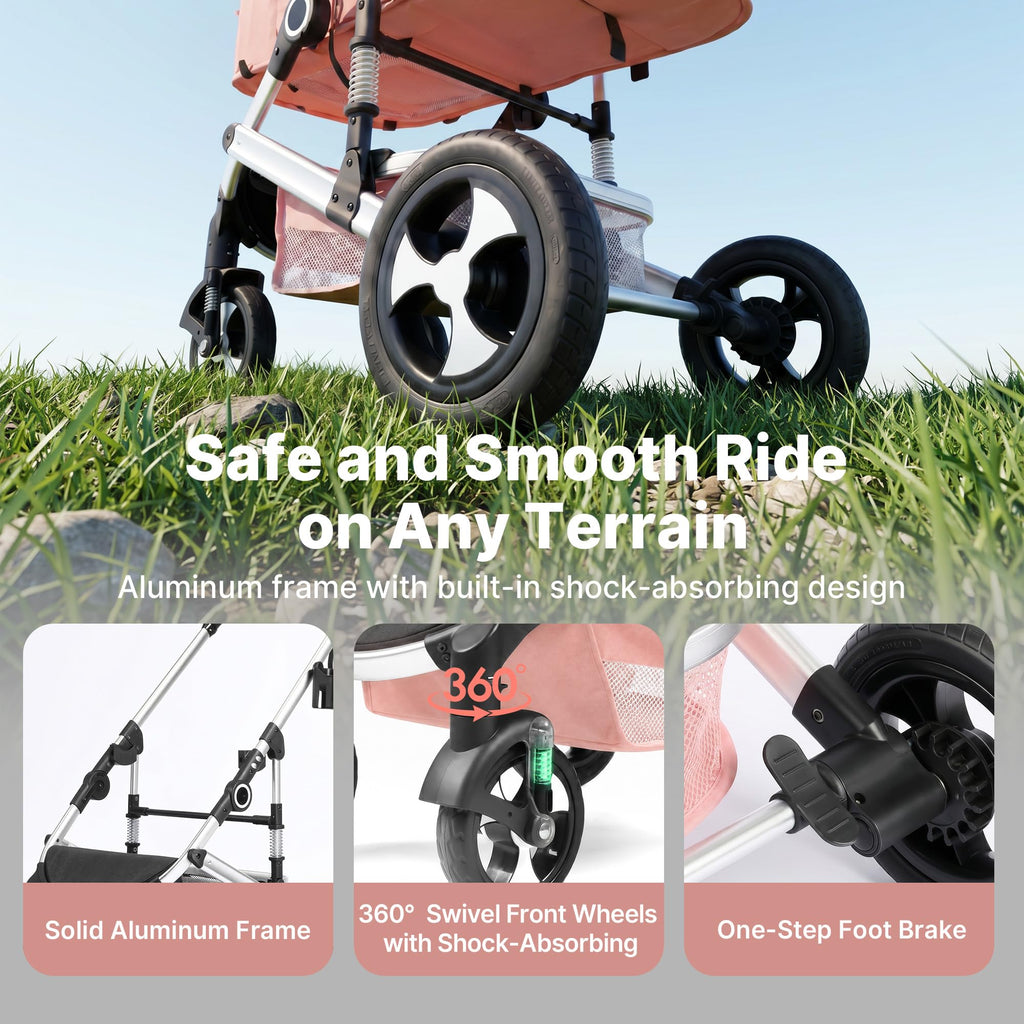 2-in-1 Foldable Stroller with Reversible Seat, Pink O153462