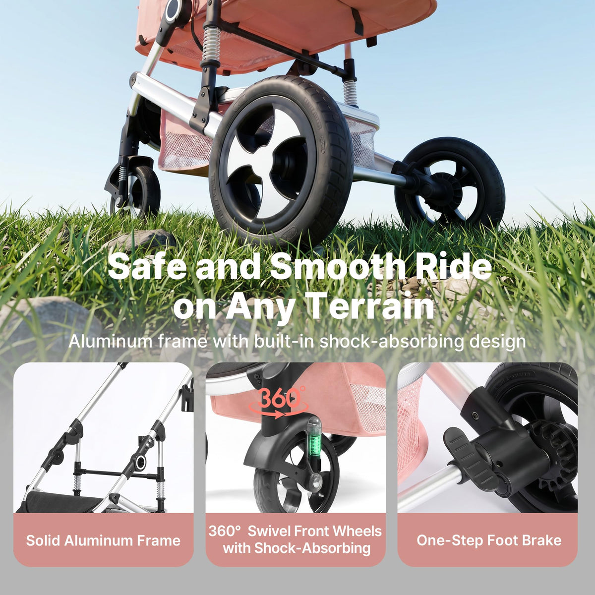 2-in-1 Foldable Stroller with Reversible Seat, Pink O153462