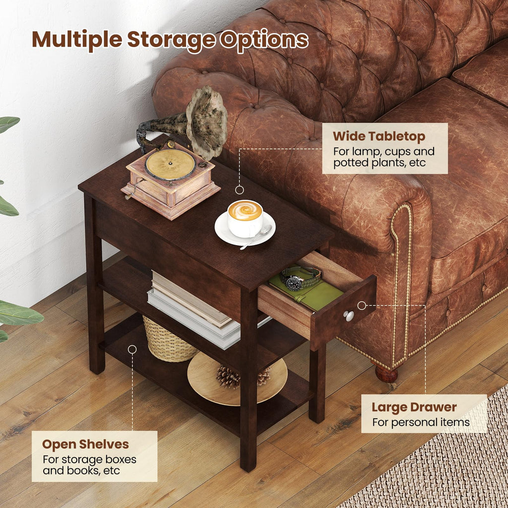 Narrow End Table Set of 2 Wood 3-Tier A743285