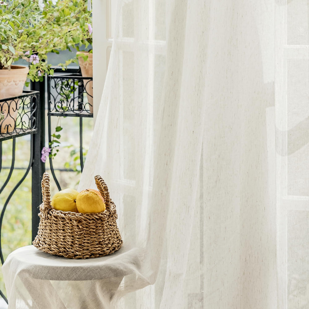 Natural Linen French Door Curtains 25x72 Inch Rod Pocket 2 Panels J6263