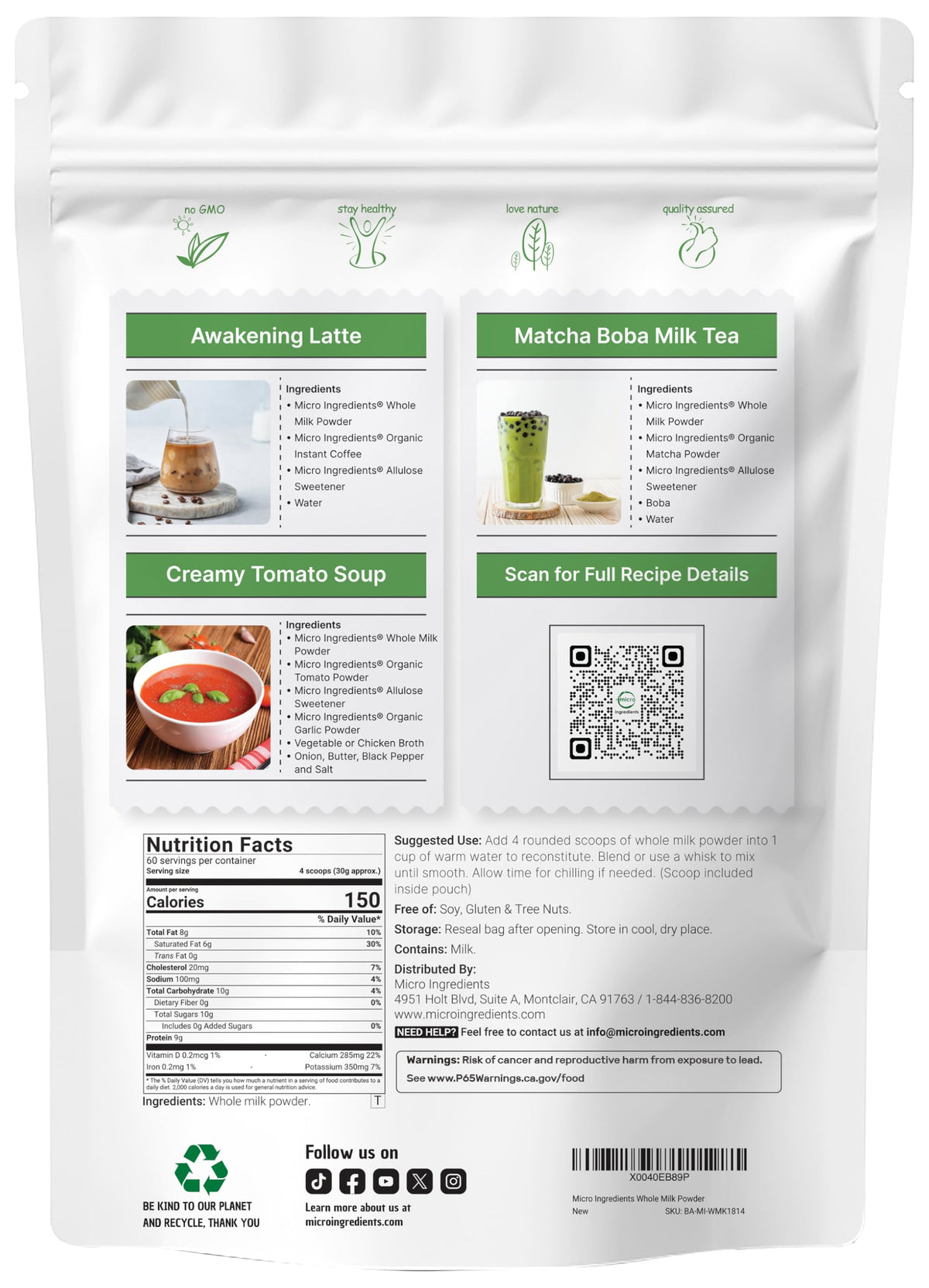 Whole Milk Powder 4 lb Pasture-Raised rBST-Free Non-GMO Gluten-Free T699