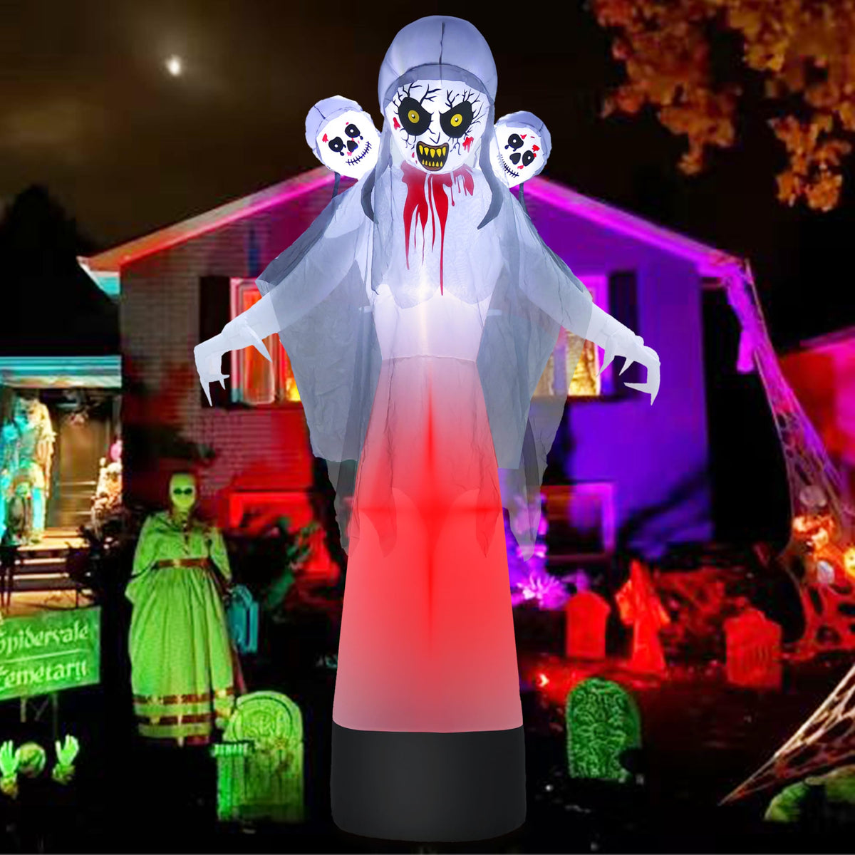 8.6FT Halloween Inflatable Grim Reaper Ghost with Skull Heads U90614