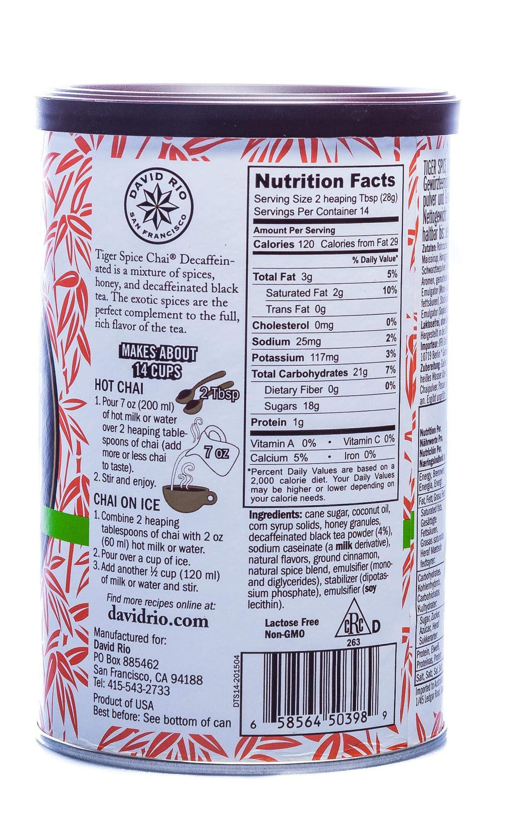 Decaffeinated Chai Tea Latte Mix, 14 Oz W783