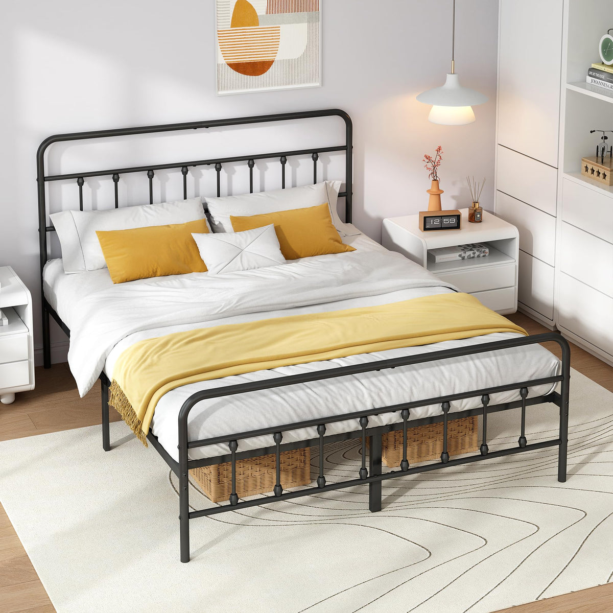 Queen Metal Bed Frame with Victorian Headboard & Footboard X5103