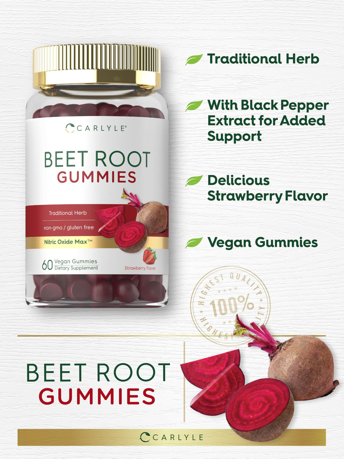 Beet Root Gummies 60 Count Strawberry Flavor S827522