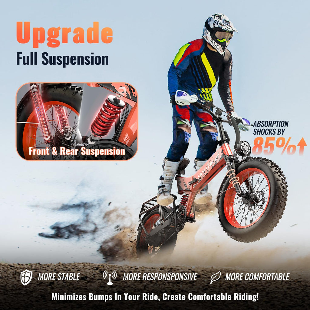 Foldable Electric Bike 1500W 52V 20AH 20" Fat Tire Full Suspension T62693