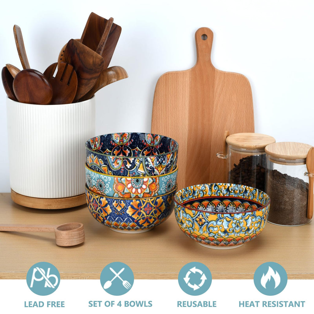 Set of 4 34oz Bohemian Ceramic Bowls B974249
