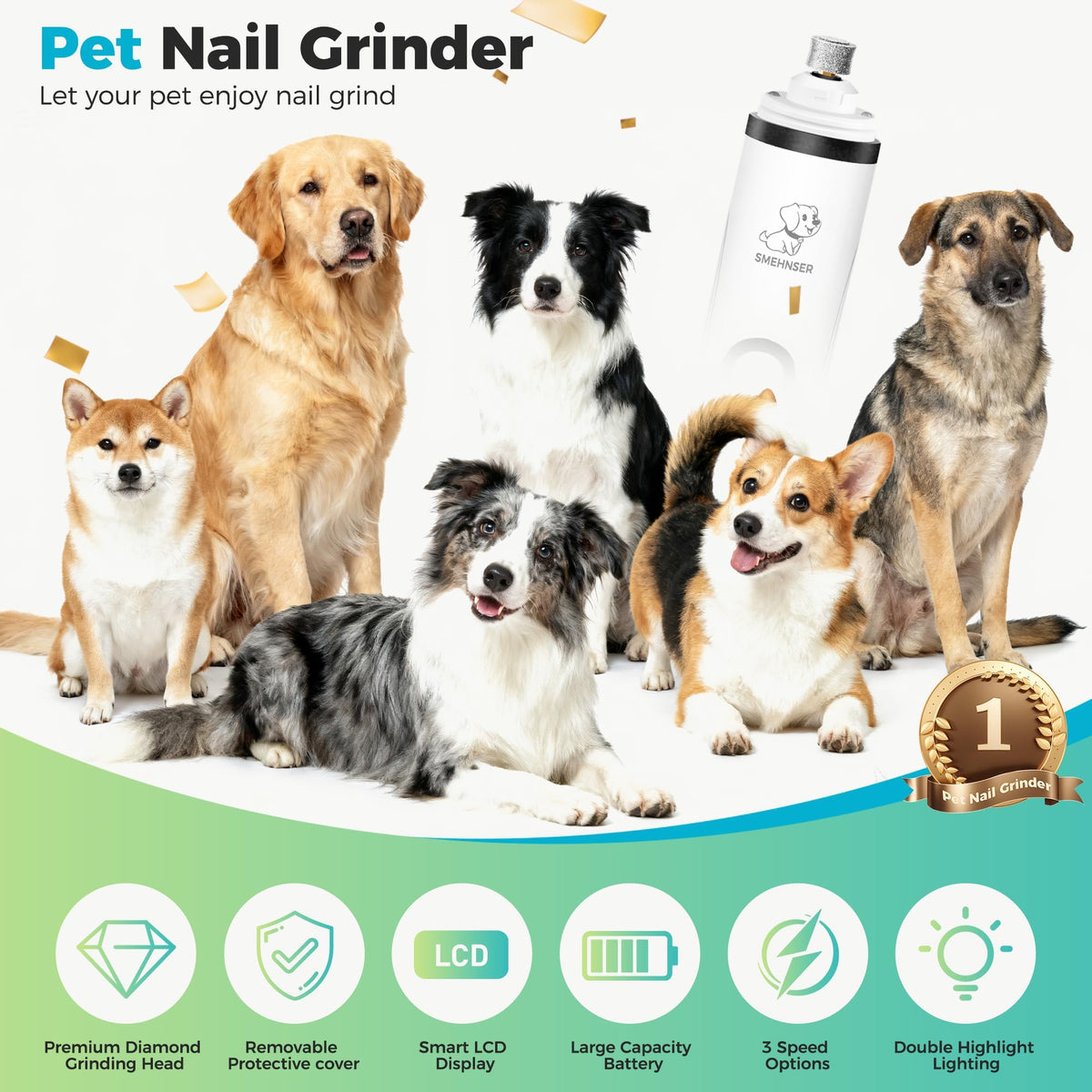 Silent Cordless Dog Nail Grinder with 3 Adjustable Speeds Z608