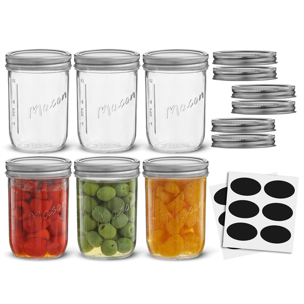 16 Oz 6-Pack Wide Mouth Glass Mason Jars with Lids D6270