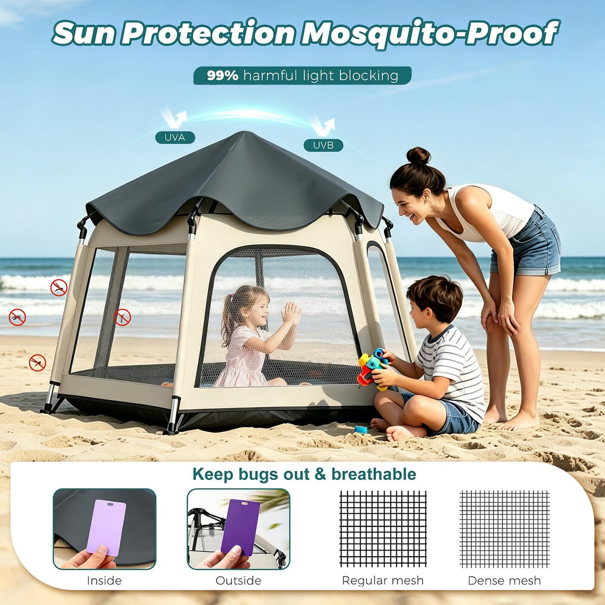Foldable Baby Playpen with Canopy Q844