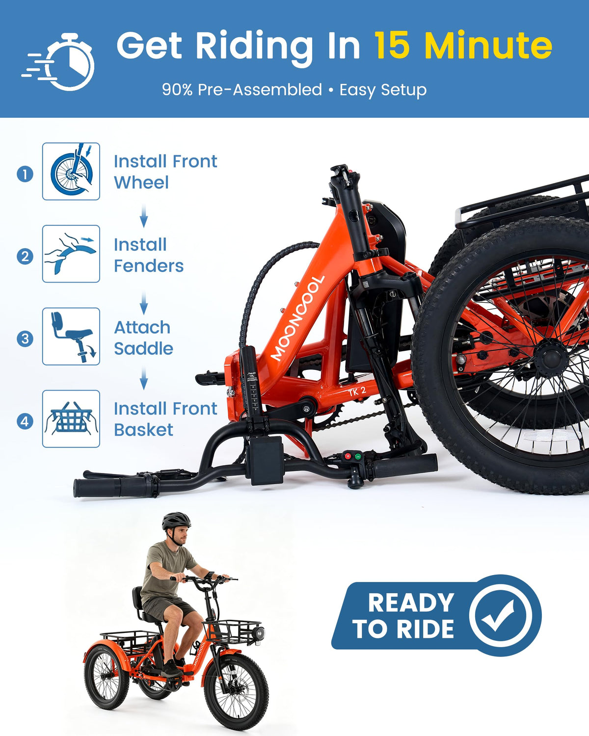 Electric Trike for Adults, 500W 20" Fat Tire Folding Tricycle N47214