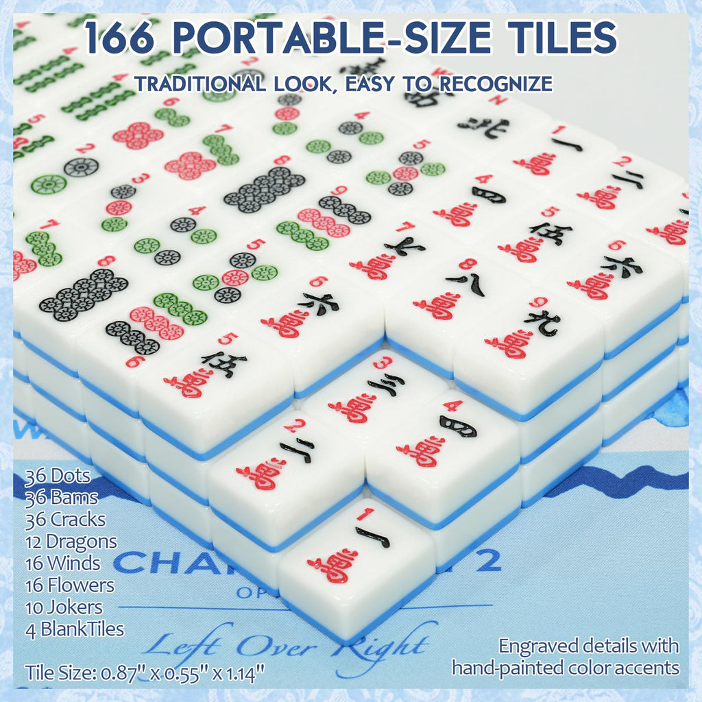 American Mahjong Set with 166 Tiles, Mat, 4 Racks, Dice, Chips, Bags & Instruction V310336