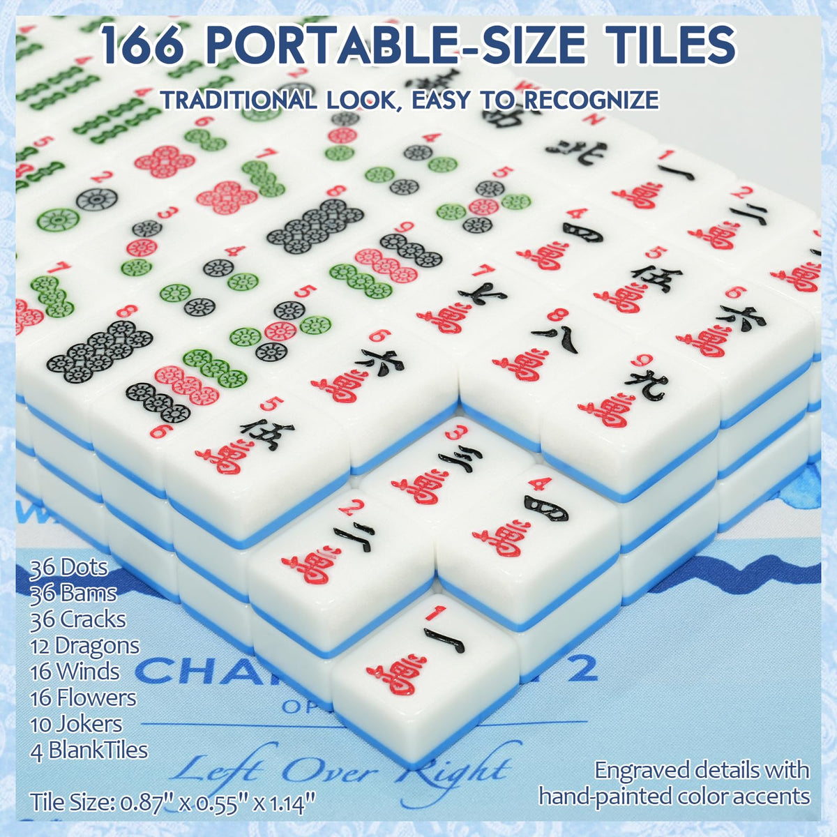 American Mahjong Set with 166 Tiles, Mat, 4 Racks, Dice, Chips, Bags & Instruction V310336