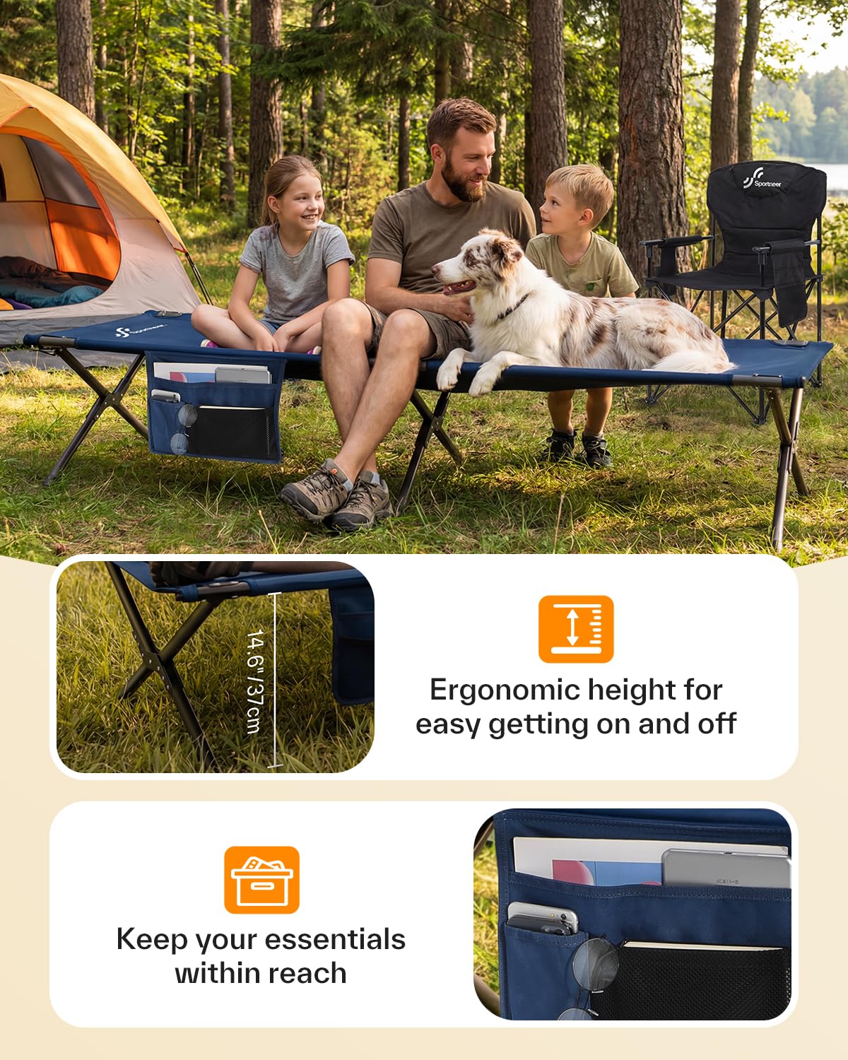 Camping Cot 78.3"x28.7"x14.6" Heavy Duty Folding Bed Support 330 Lbs U719756
