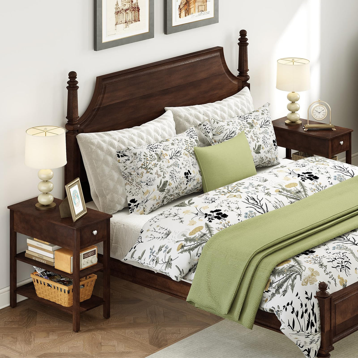 Narrow End Table Set of 2 Wood 3-Tier A743285