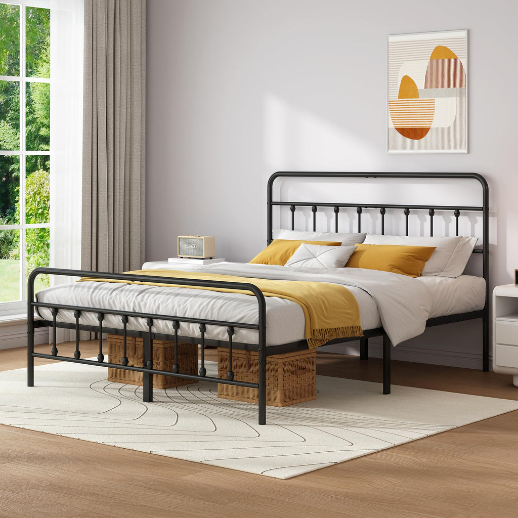 Queen Metal Bed Frame with Victorian Headboard & Footboard X5103