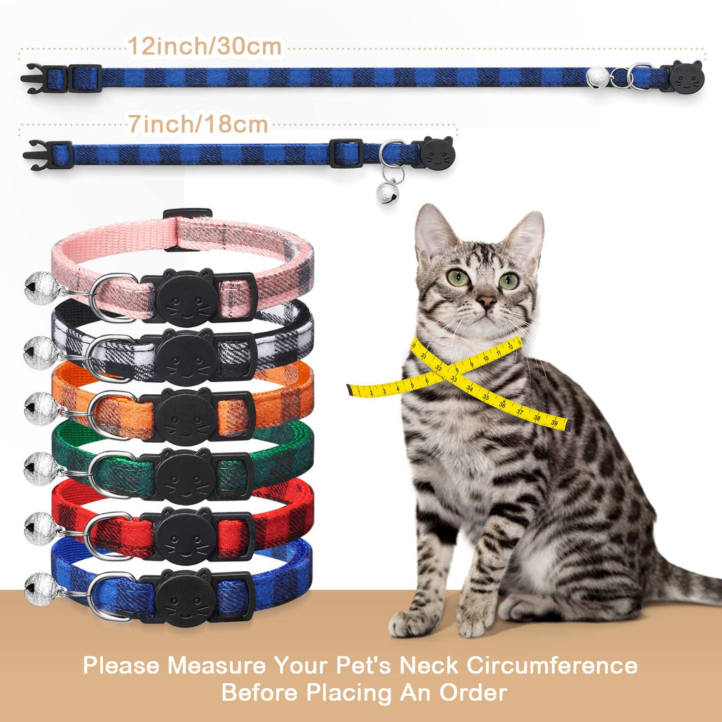 6 Pack Plaid Cat Collars with Bells J180041