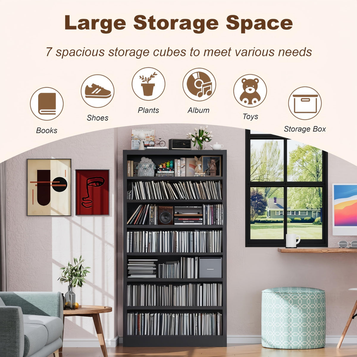 55" Metal Media Storage Cabinet with 6 Adjustable Shelves O184