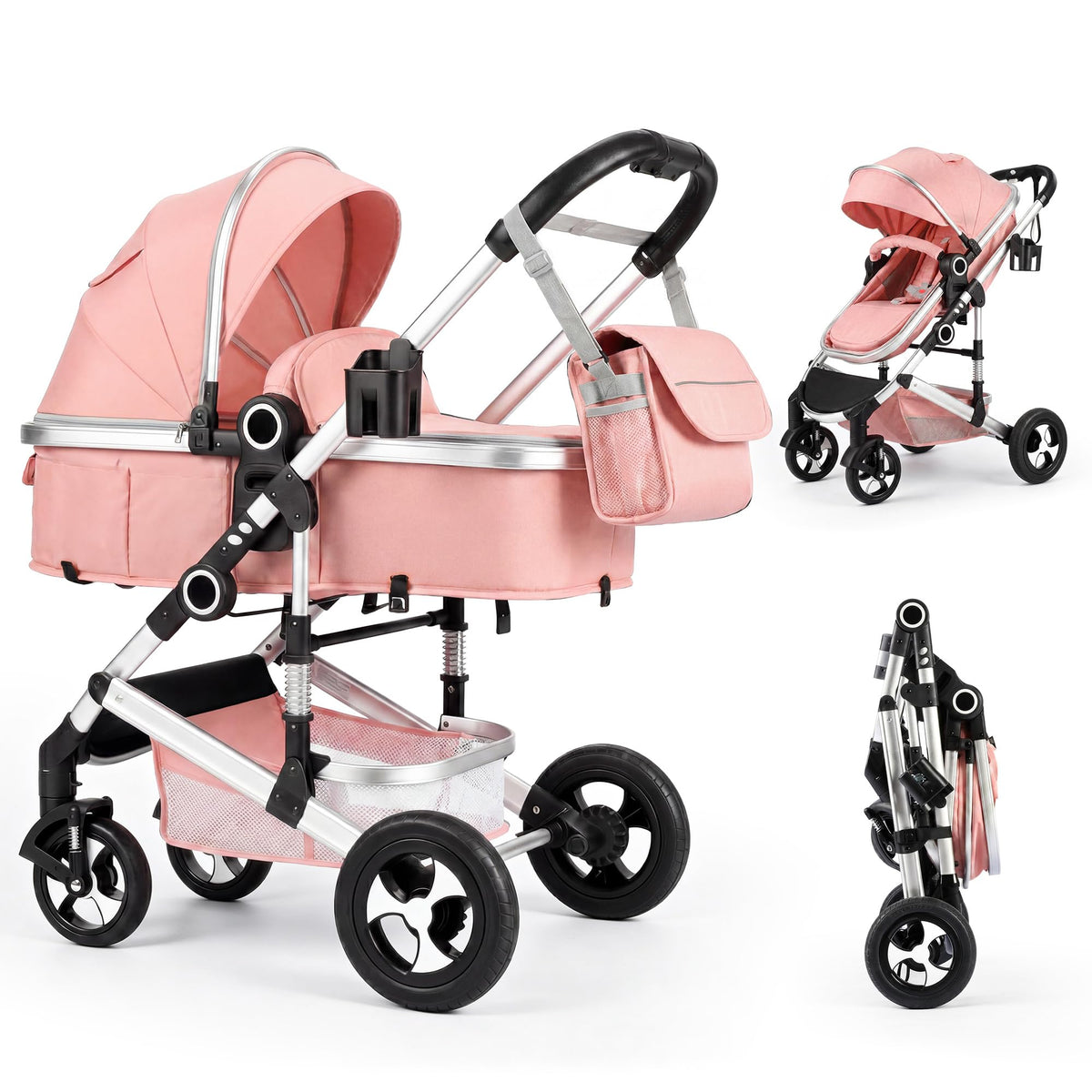 2-in-1 Foldable Stroller with Reversible Seat, Pink O153462