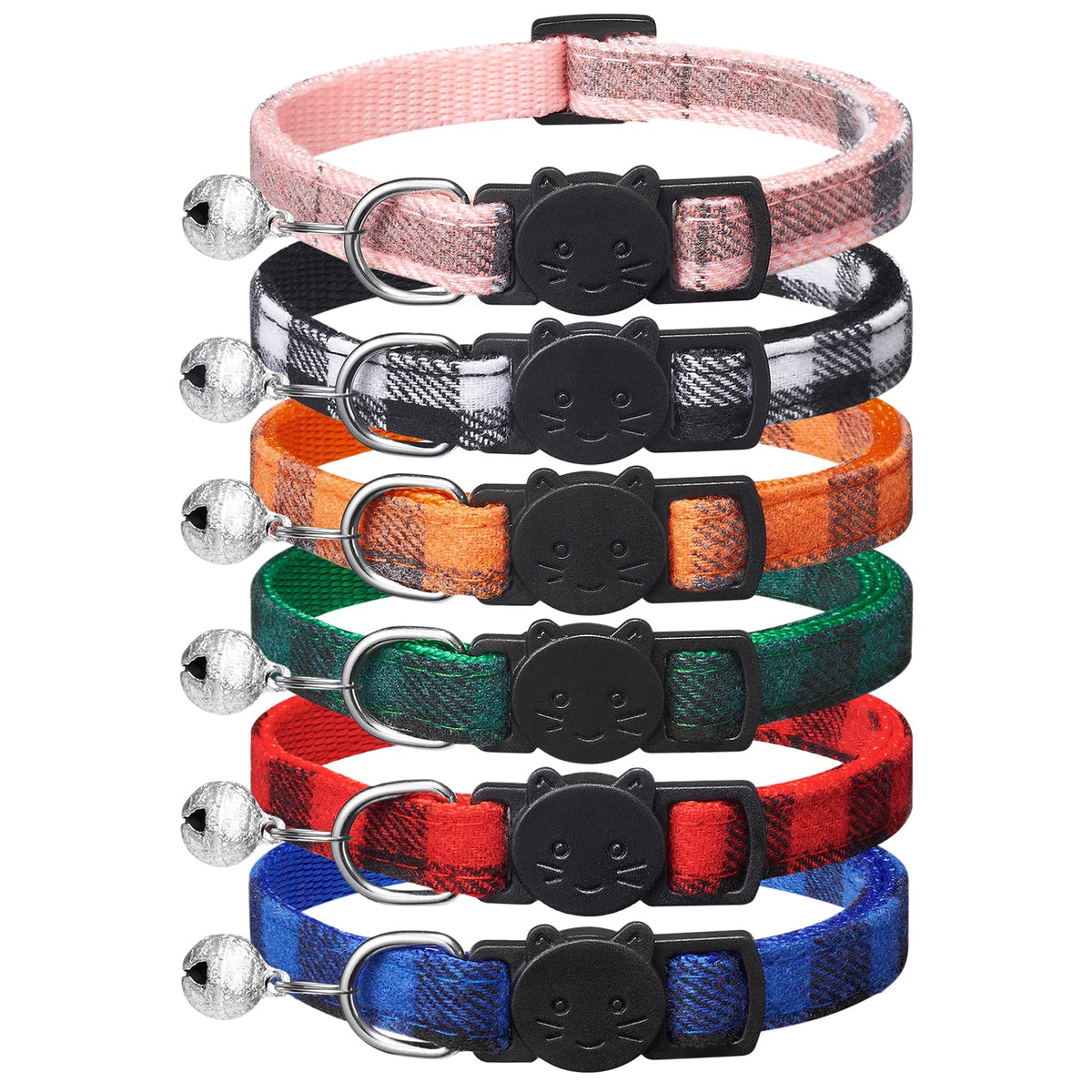 6 Pack Plaid Cat Collars with Bells J180041