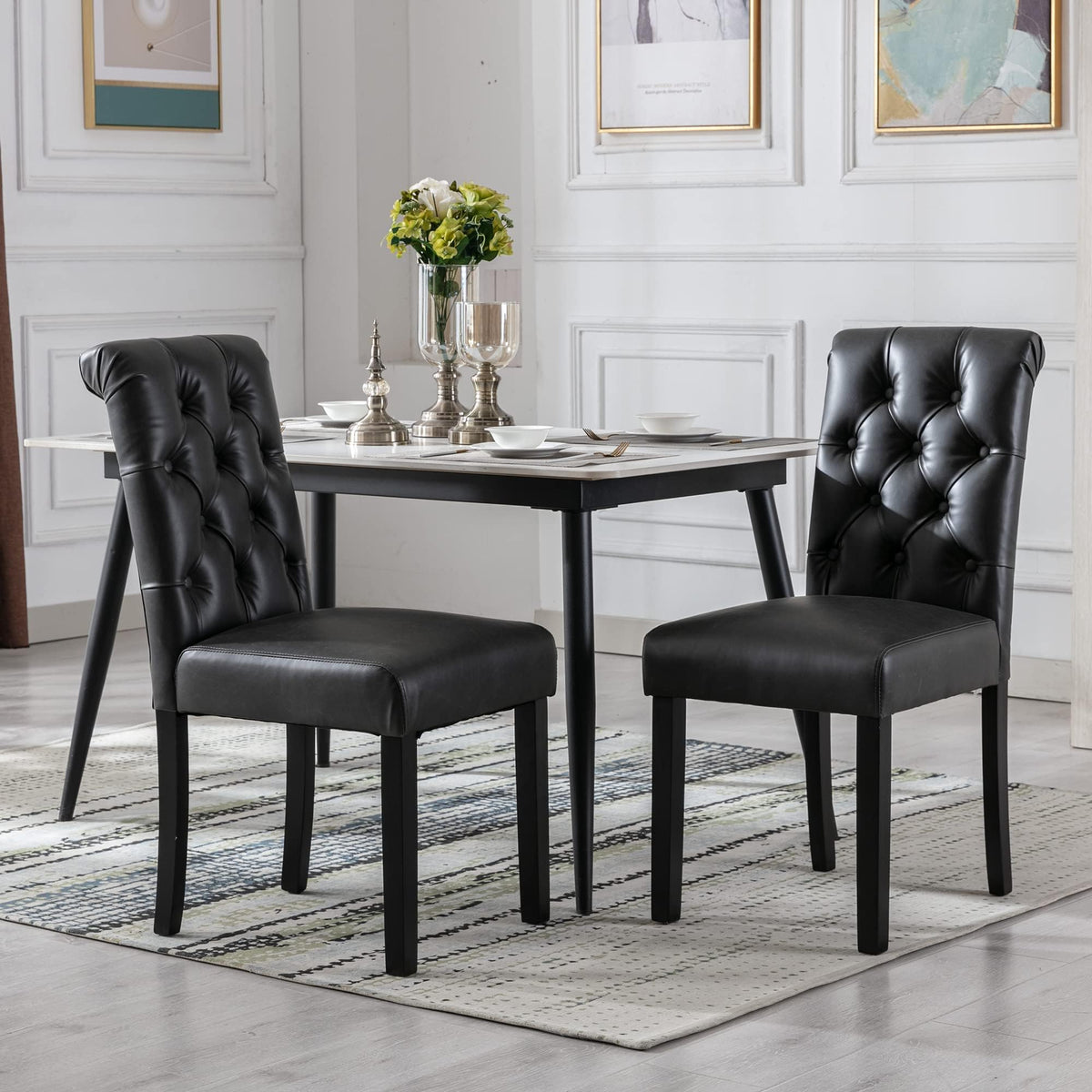 Black Set of 4 PU Leather Tufted Dining Chairs V893445