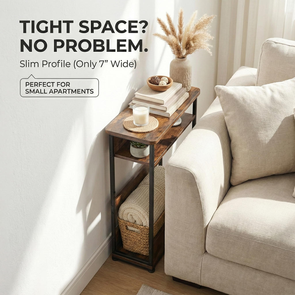 3-Tier Narrow Side Table with Storage Shelf H23582