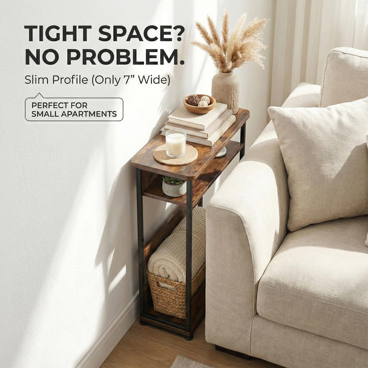 3-Tier Narrow Side Table with Storage Shelf H23582