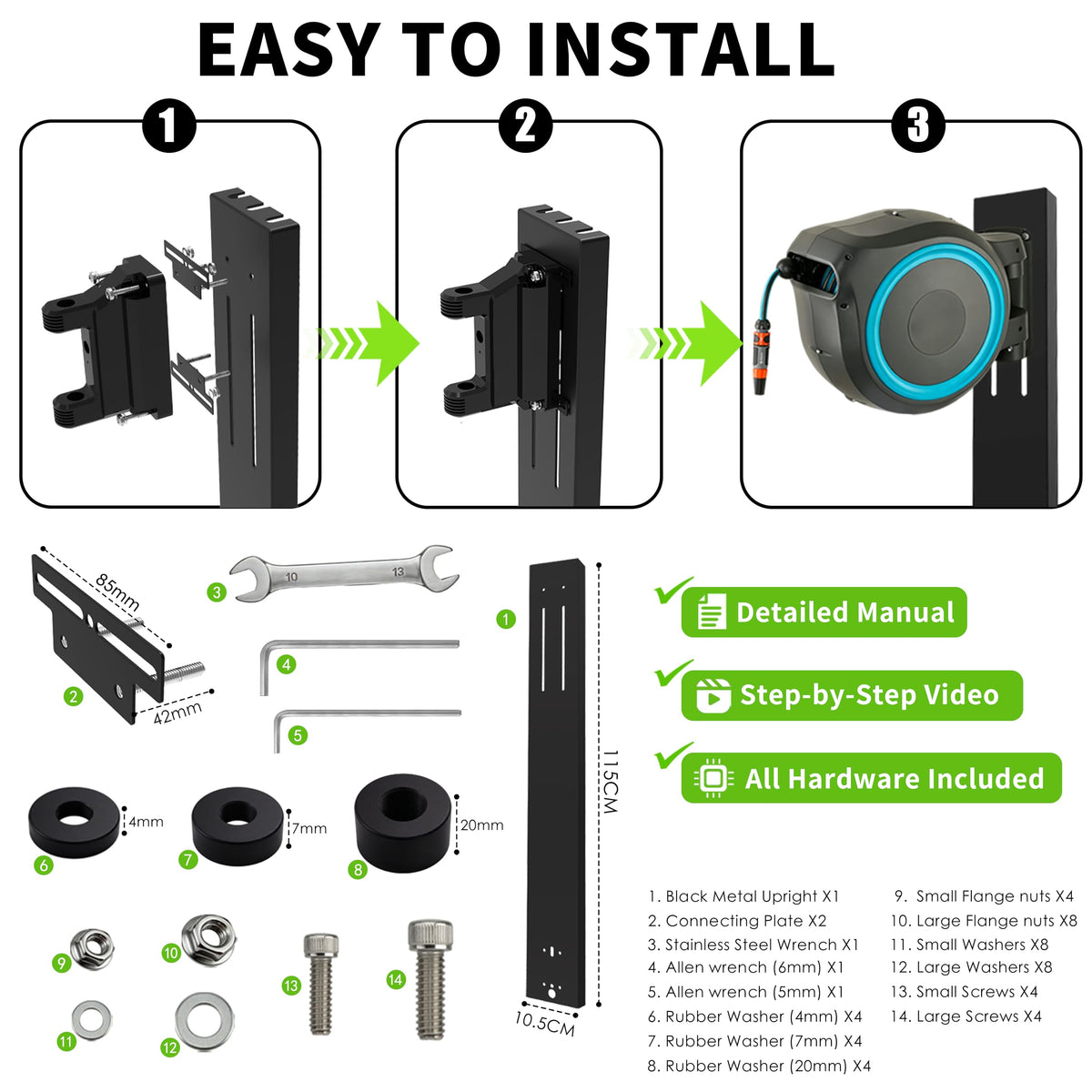Retractable Garden Hose Reel Mounting Post A2991