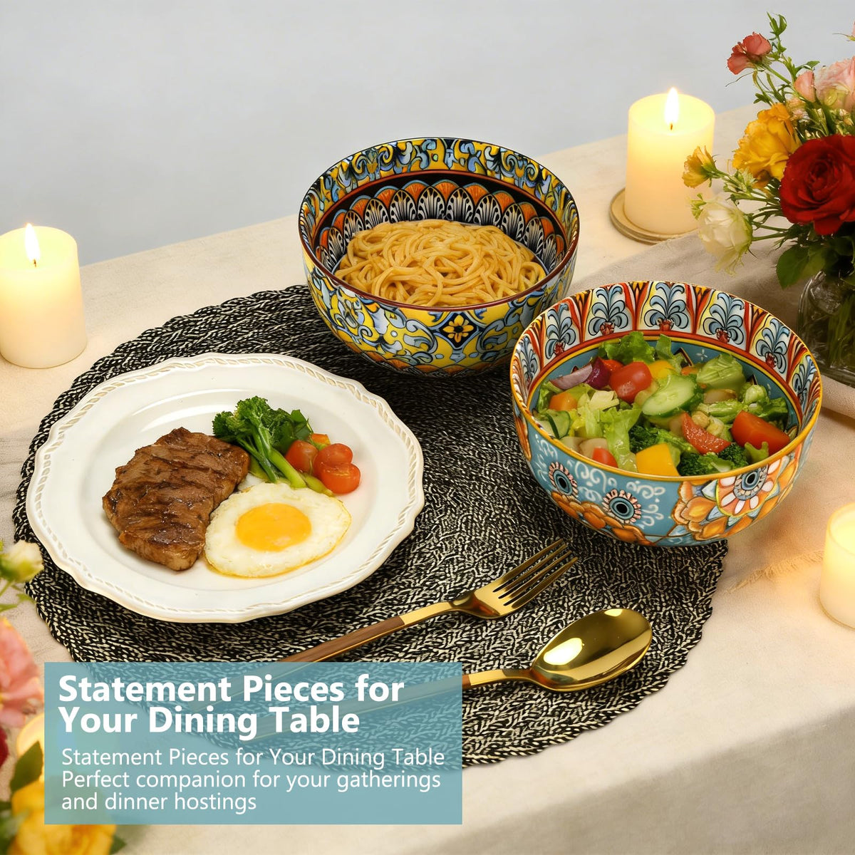 Set of 4 34oz Bohemian Ceramic Bowls B974249
